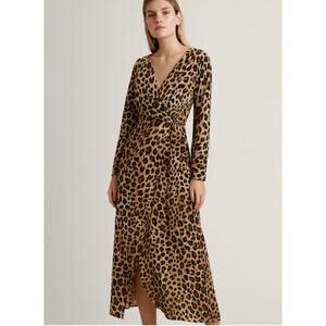 Zara Womens Leopard Midi Dress Size M Faux Wrap V-neck Long Sleeve Mobwife Glam